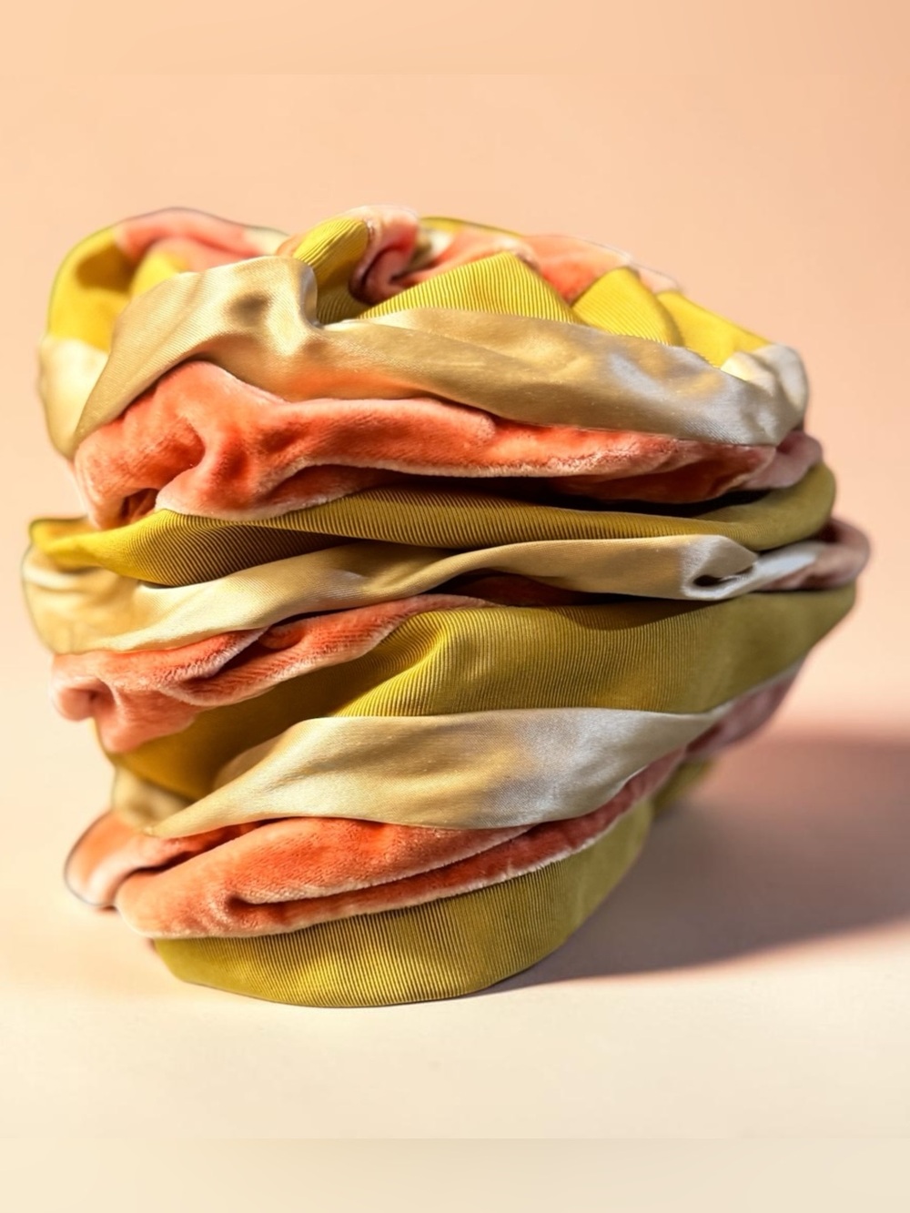 Mr. John Jr. 60’s Gold & Salmon Pink Pleated Velvet/Satin Bubble Turban Hat